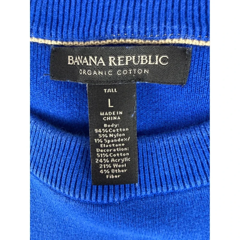 Banana Republic Sweatshirt Mens L Tall Blue Organic Cotton Logo Crewneck 771736